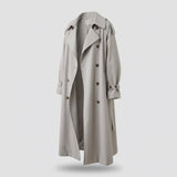 Women's Long Trench Coat with Lapel Collar