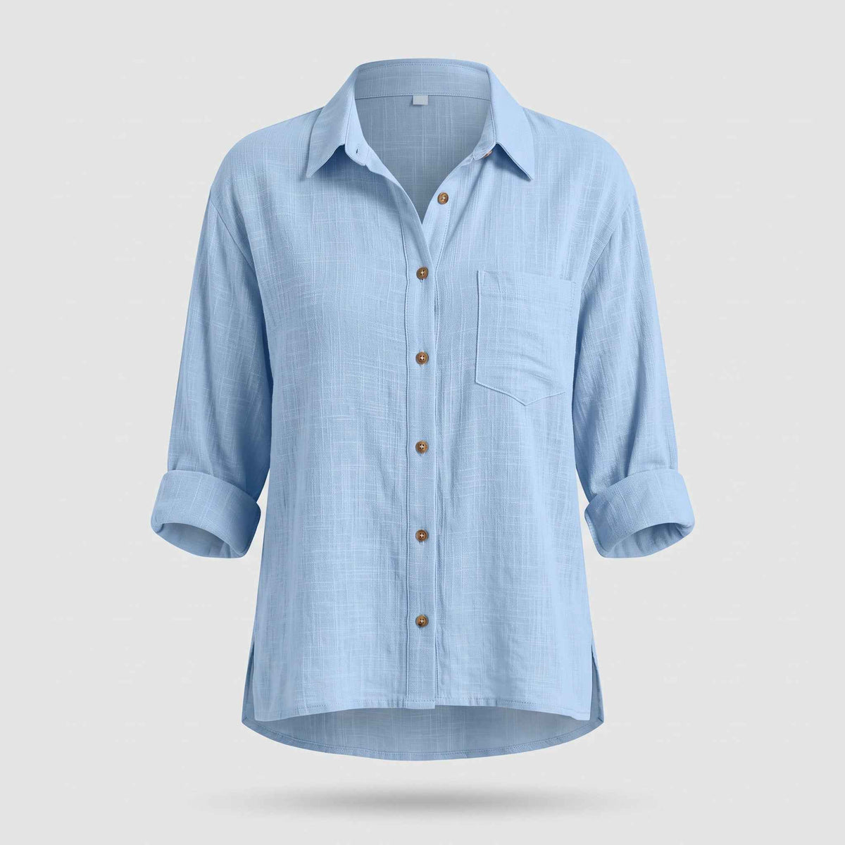 Fashion : Women's Relaxed Fit Shirt - Loose Casual Blouse in Light Blue van Vanda Liamo