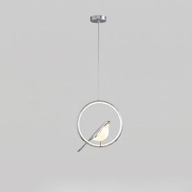 Pendant Light : Golden Bird Pendant Lamp – LED Sculpture Ceiling Light in Circle 29cm. Silver van Vanda Liamo