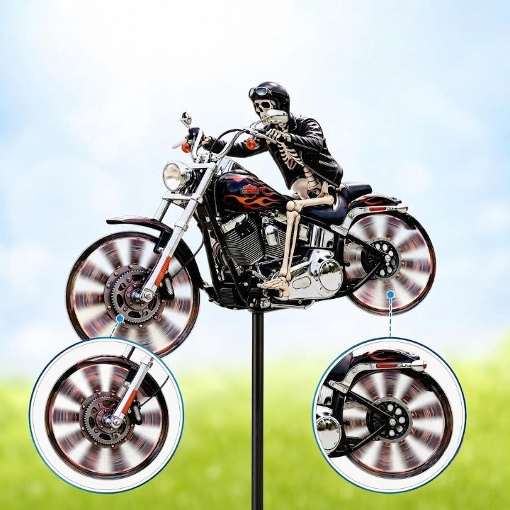 Skull Rider Motorcycle Garden Wind Spinner