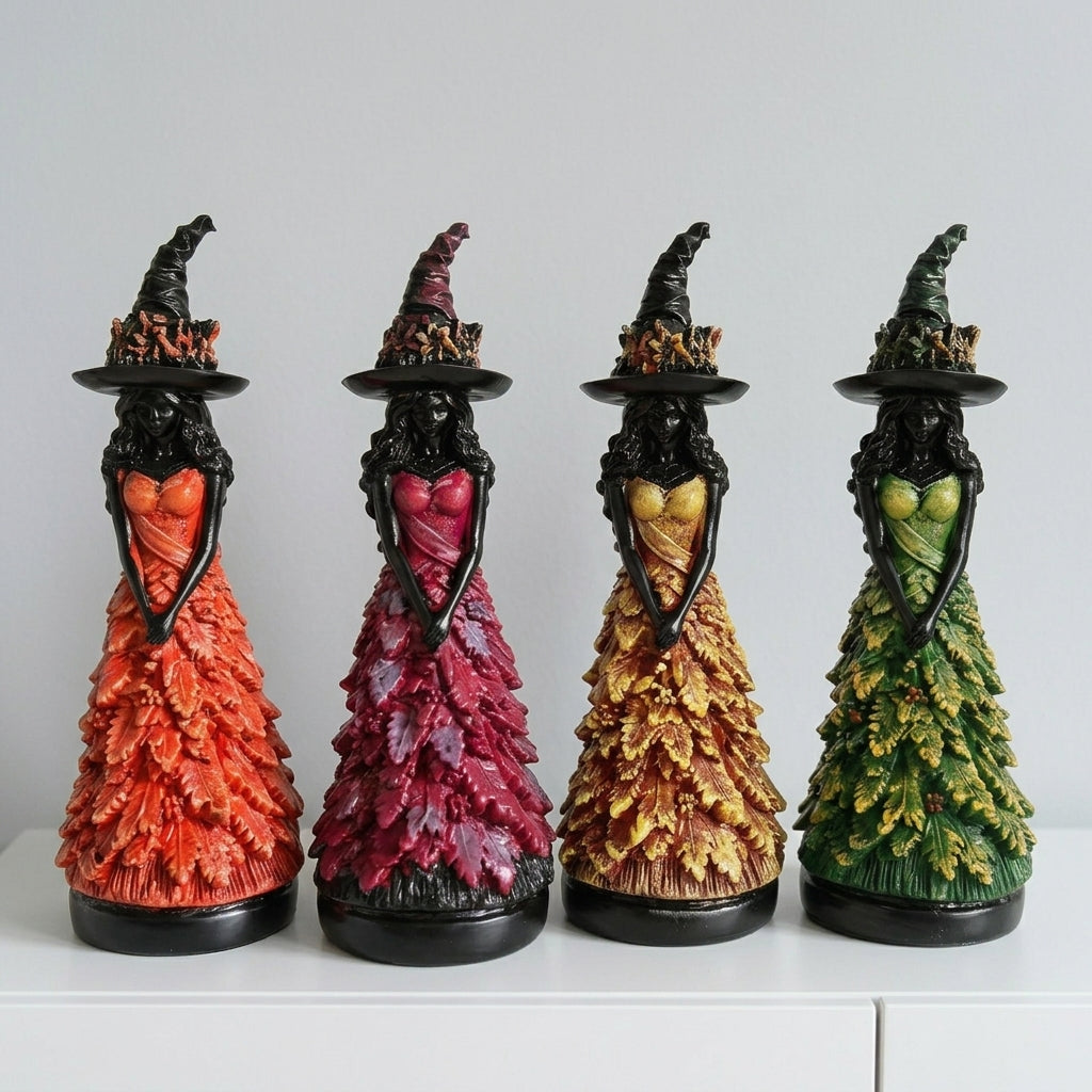 Gothic Witch Figurine with Autumn Details - Resin 25cm