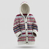 Women's Hooded Knit Cardigan with Fair Isle Pattern