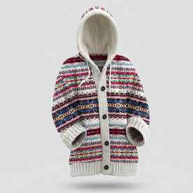 Fashion : Women's Hooded Knit Cardigan with Fair Isle Pattern in Multicolor van Vanda Liamo