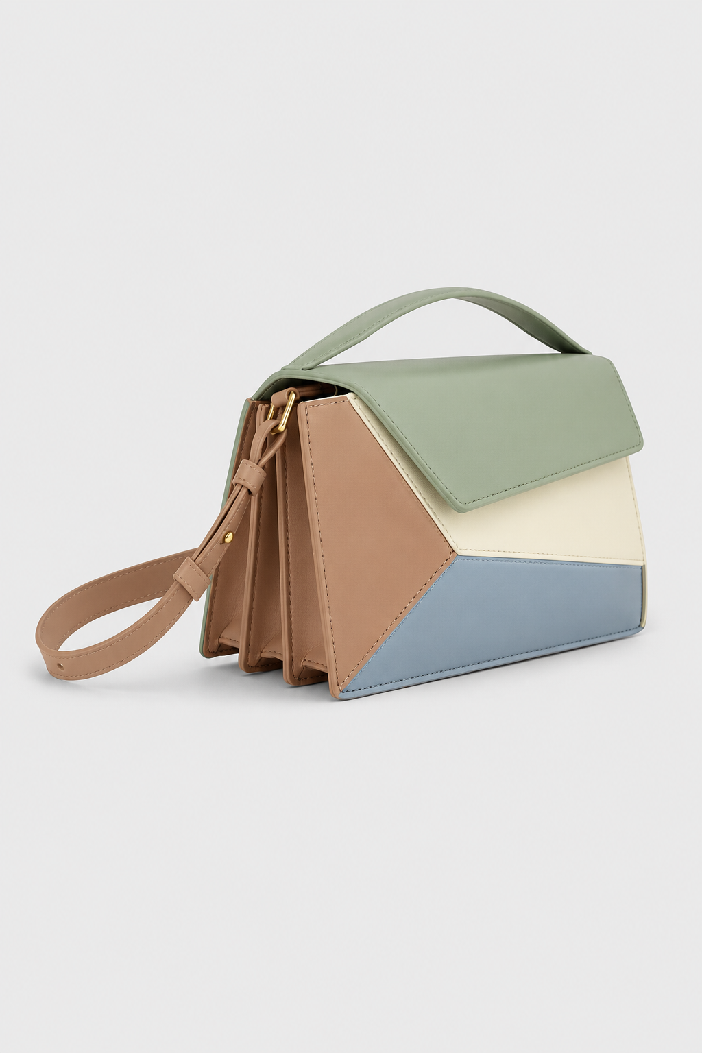 Geometric Accordion Mini Shoulder Bag – Structured Multi-Tonal Silhouette with Asymmetrical Flap