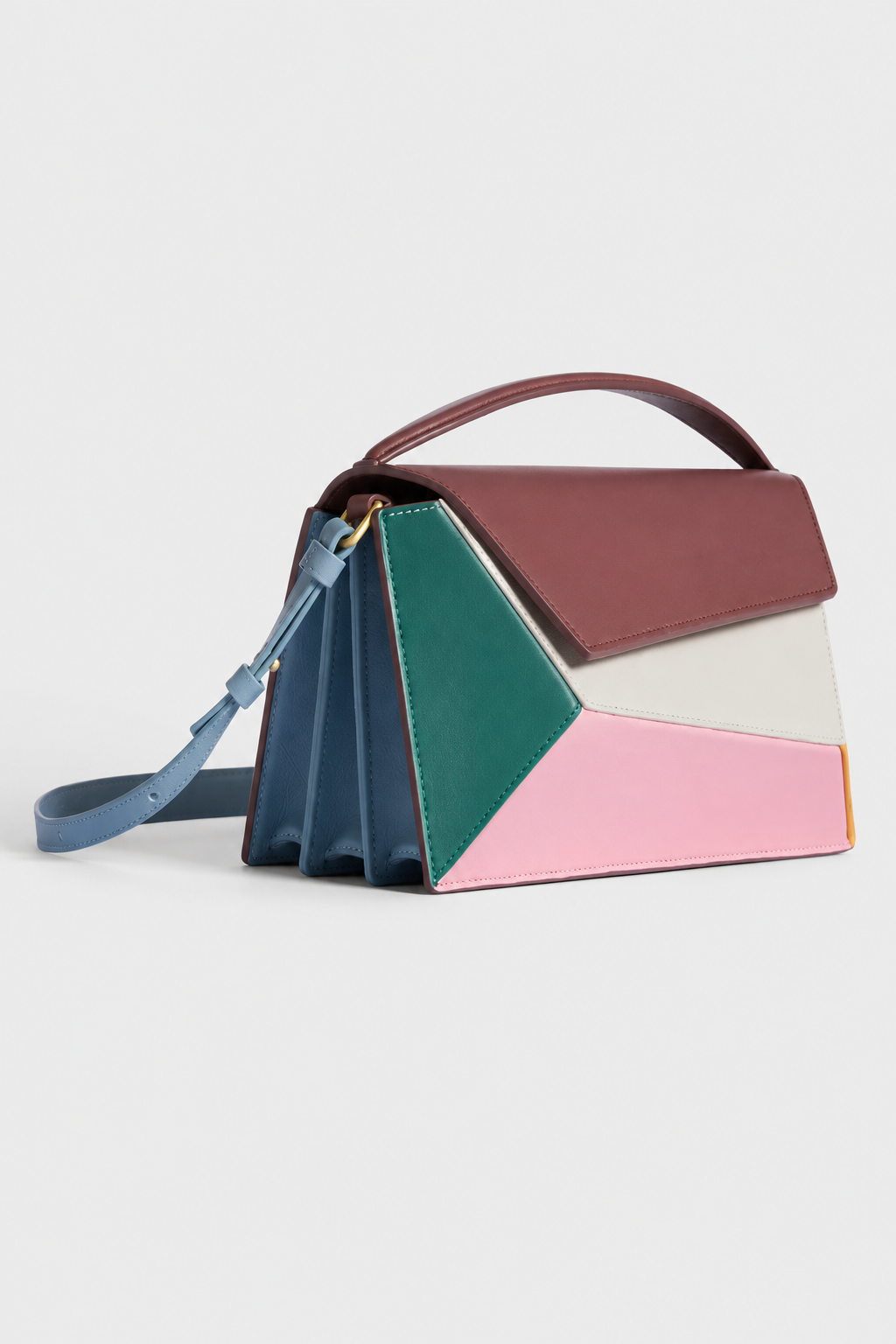 Geometric Accordion Mini Shoulder Bag – Structured Multi-Tonal Silhouette with Asymmetrical Flap