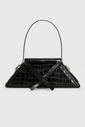 Geometric Triangular Mini Handbag – High-Shine Embossed Finish with Slender Handle