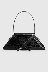 Geometric Triangular Mini Handbag – High-Shine Embossed Finish with Slender Handle