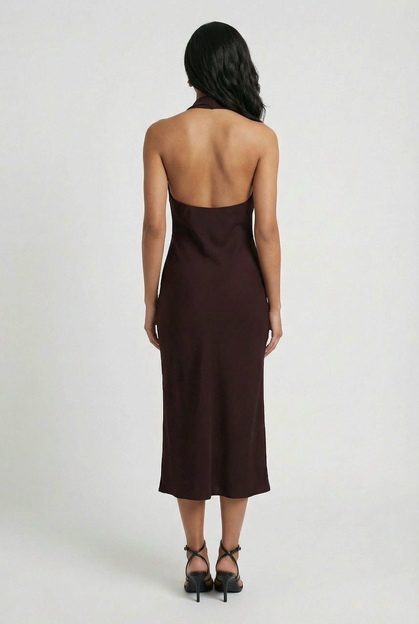 Dresses : Women's Brown Backless Midi Summer Dress - Flowy & Lightweight in van Vanda Liamo