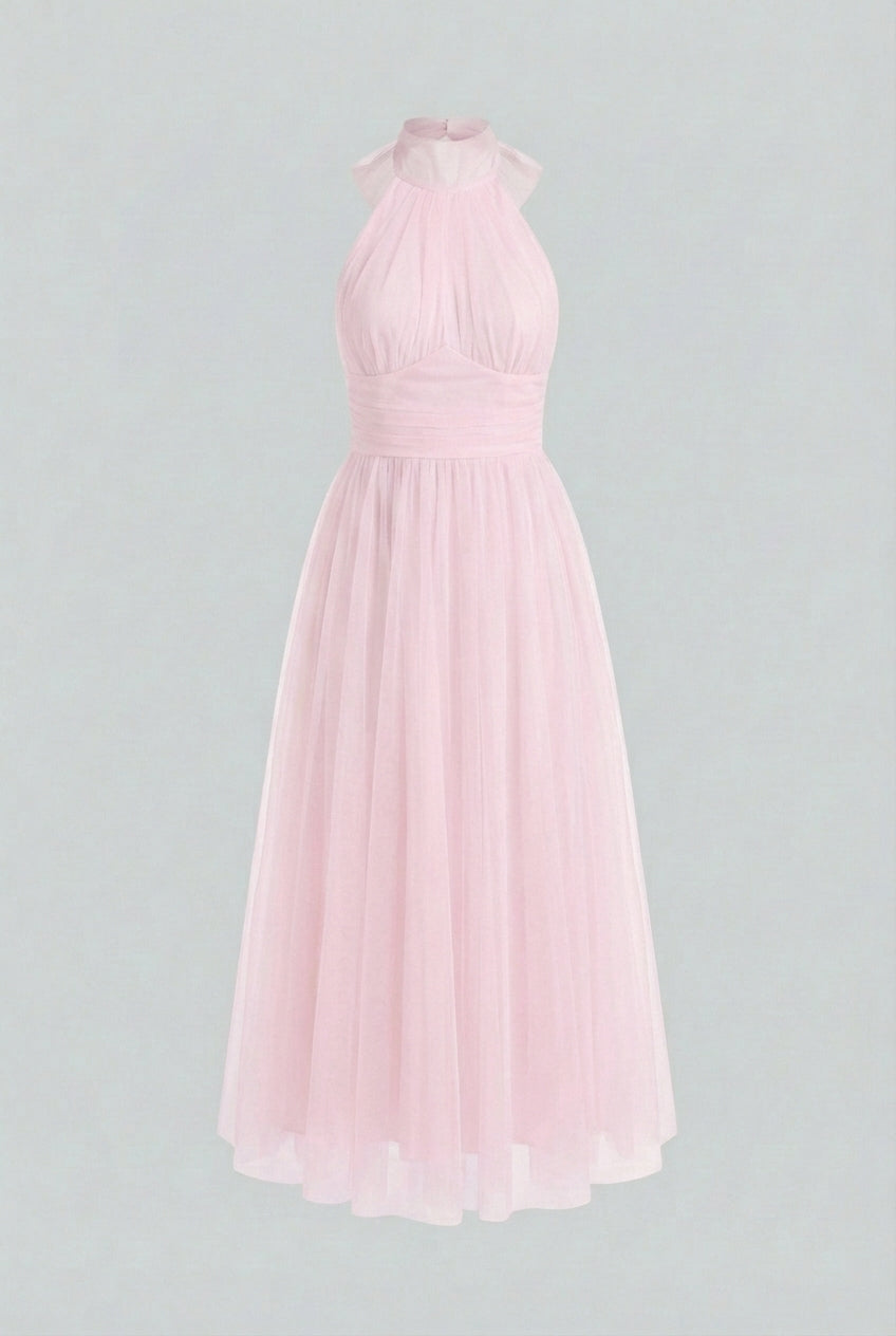 Dresses : Blush Pink Halter Midi Dress in Pink van Vanda Liamo