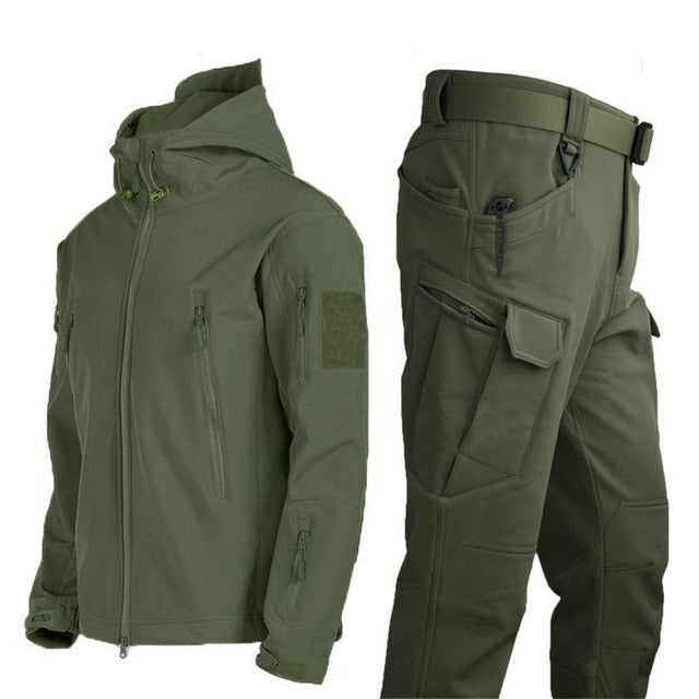 Men's Outdoor Set - Padded Winter Jacket with Hood and Cargo Pants