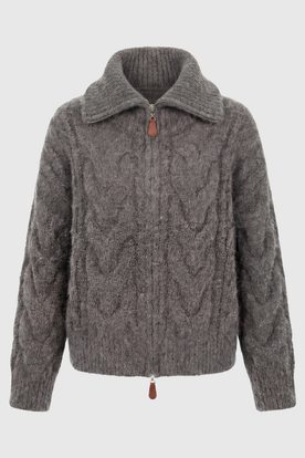 Cardigan : Women's Gray Cardigan with Zipper in Grey One Size van Vanda Liamo