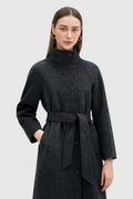Gray Long Women's Winter Coat with Stand Collar
