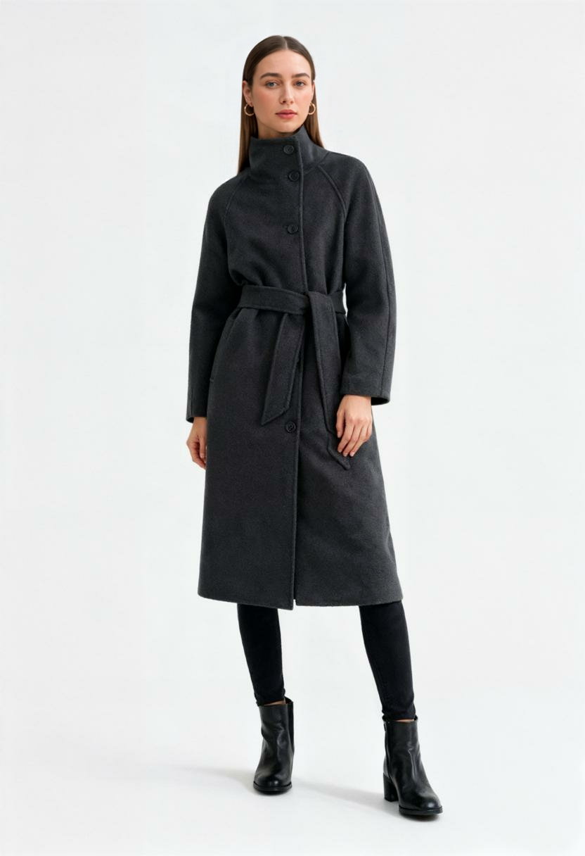 Coat : Gray Long Women's Winter Coat with Stand Collar in van Vanda Liamo