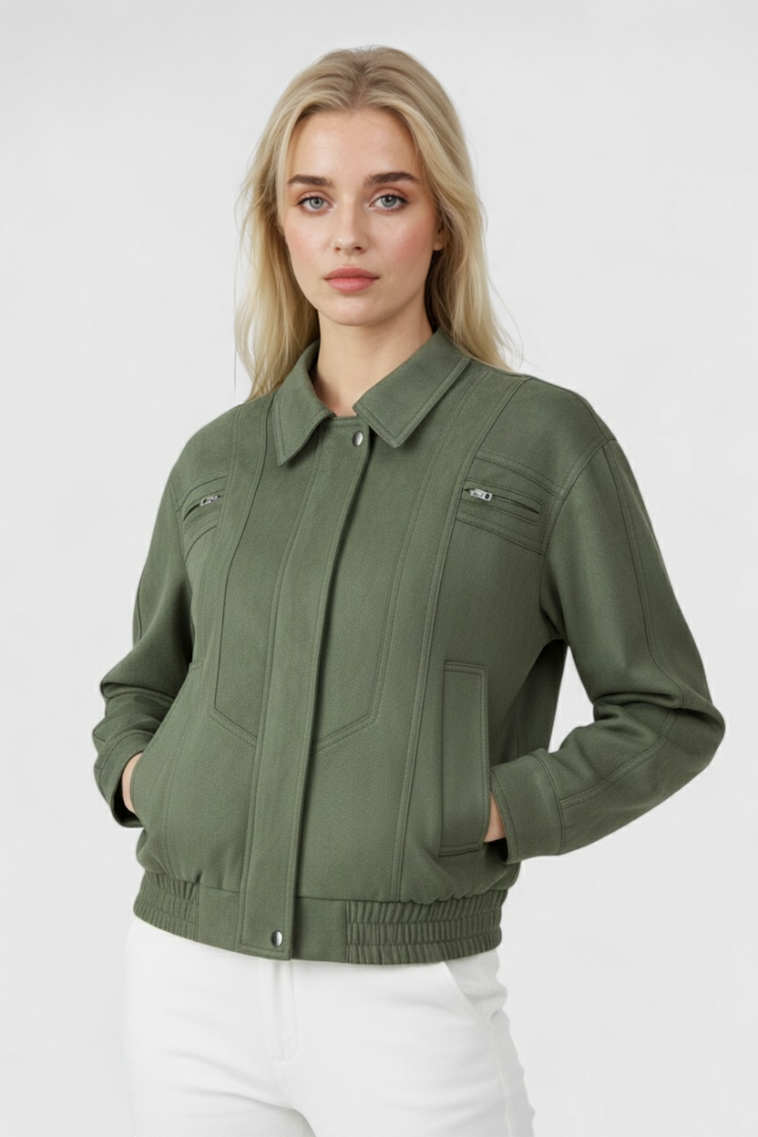 Jacket : Women's Green Bomber Jacket in van Vanda Liamo