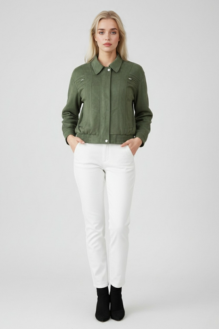 Jacket : Women's Green Bomber Jacket in van Vanda Liamo