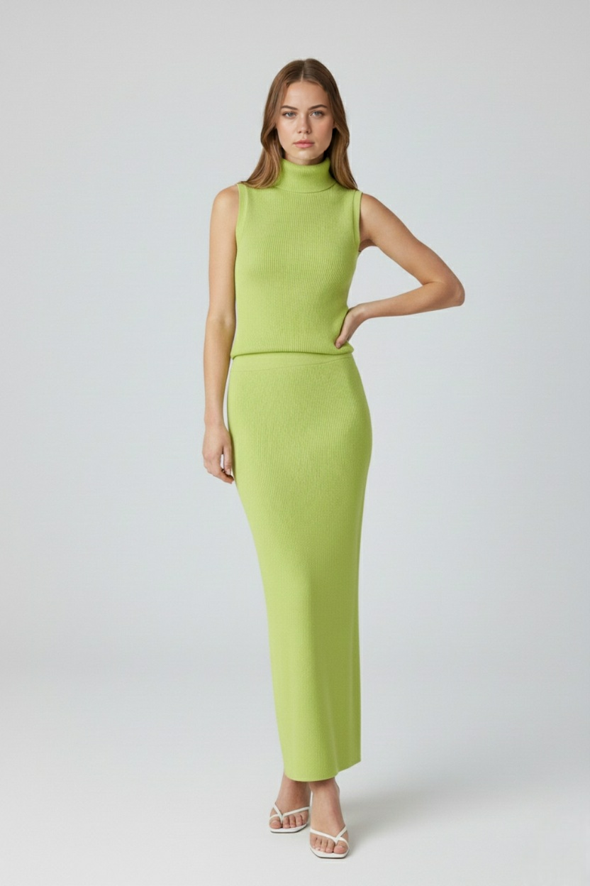 Women's Set : Women's Green Knit Skirt & Top Set - High-Quality in van Vanda Liamo