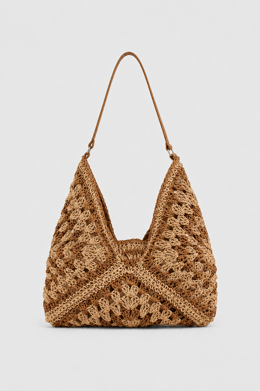 Schoudertas : Handmade Crochet Shoulder Bag - Spacious Boho Shopper for Daily Use in Brown van Vandaliamo