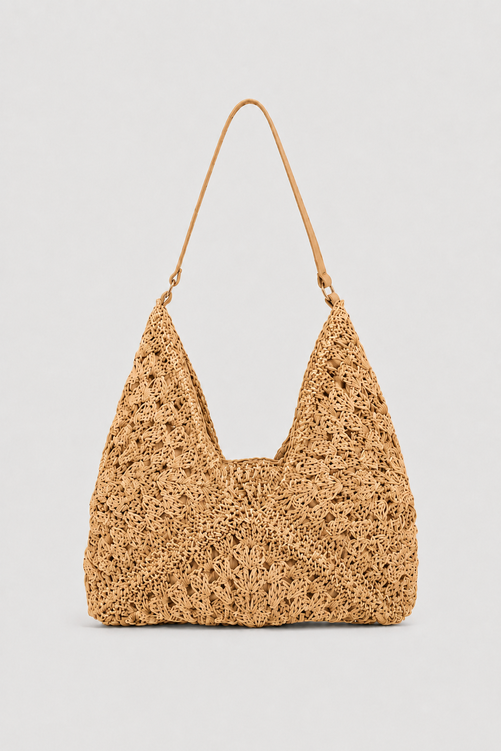 Schoudertas : Handmade Crochet Shoulder Bag - Spacious Boho Shopper for Daily Use in Beige van Vandaliamo