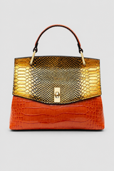 High-Shine Embossed Handbag – Structured Silhouette with Polished Turn-Lock Clasp