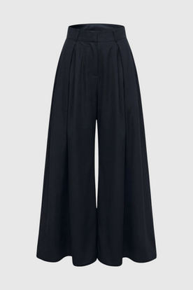 Pants : Women's High-Waisted Wide-Leg Black Dress Pants - Comfortable & Stylish in Black van Vanda Liamo