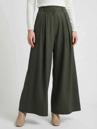 Women's High-Waisted Wide-Leg Army Green Cargo Pants