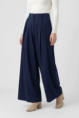Dames hoge taille marineblauwe wijde broek - comfortabel en stijlvol