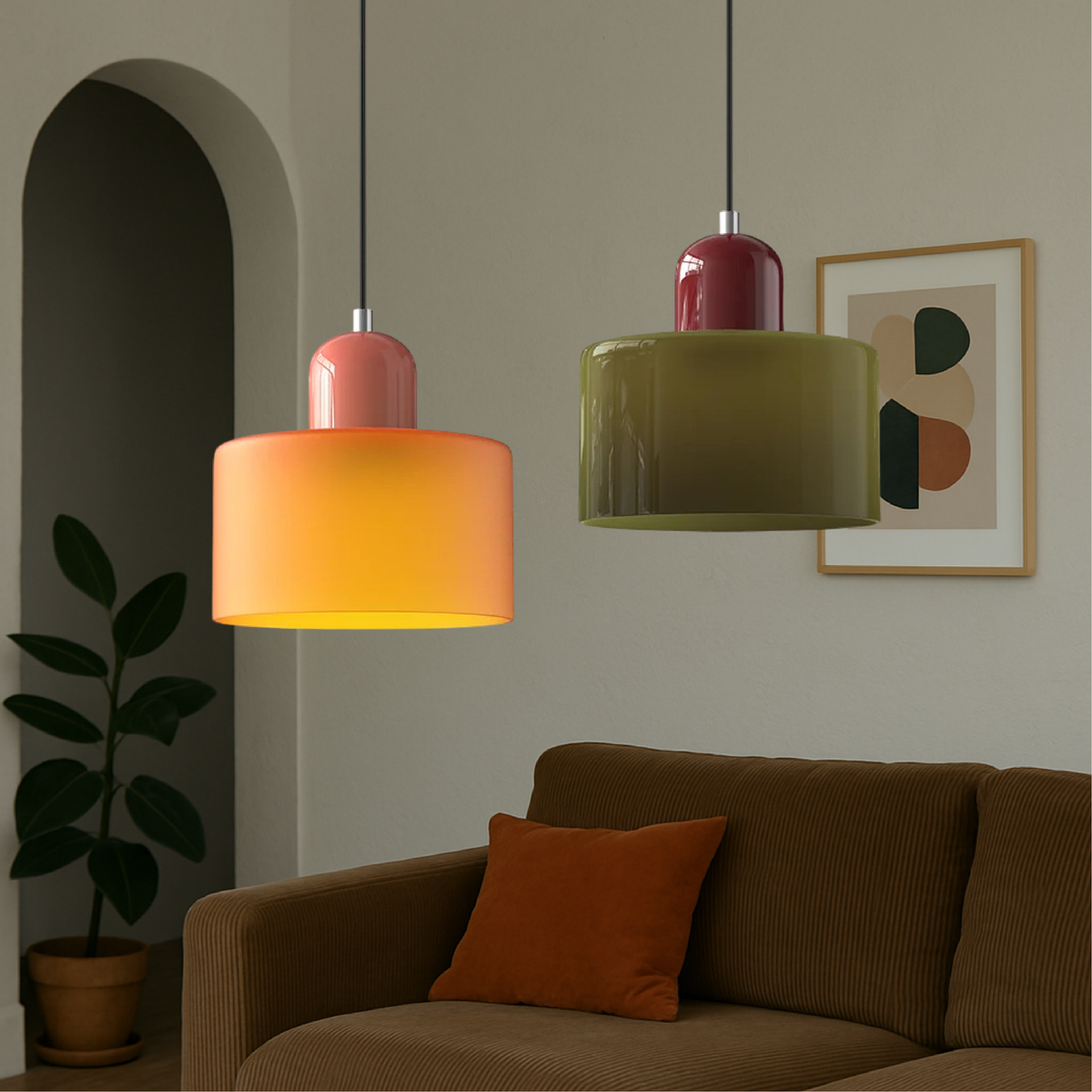 Coloured Glass Bauhaus Pendant Light – Retro Statement Piece