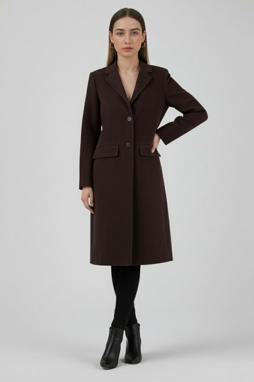 Coat : Women's Brown Long Anti-Suede Coat in van Vanda Liamo