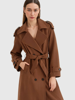 Long Brown Women's Coat with Belt