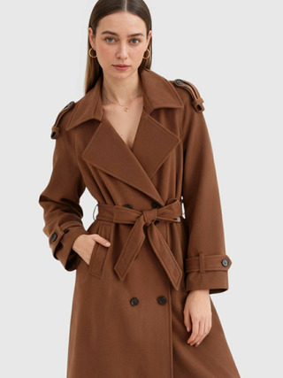 Long Brown Women's Coat with Belt