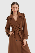 Long Brown Women's Coat with Belt