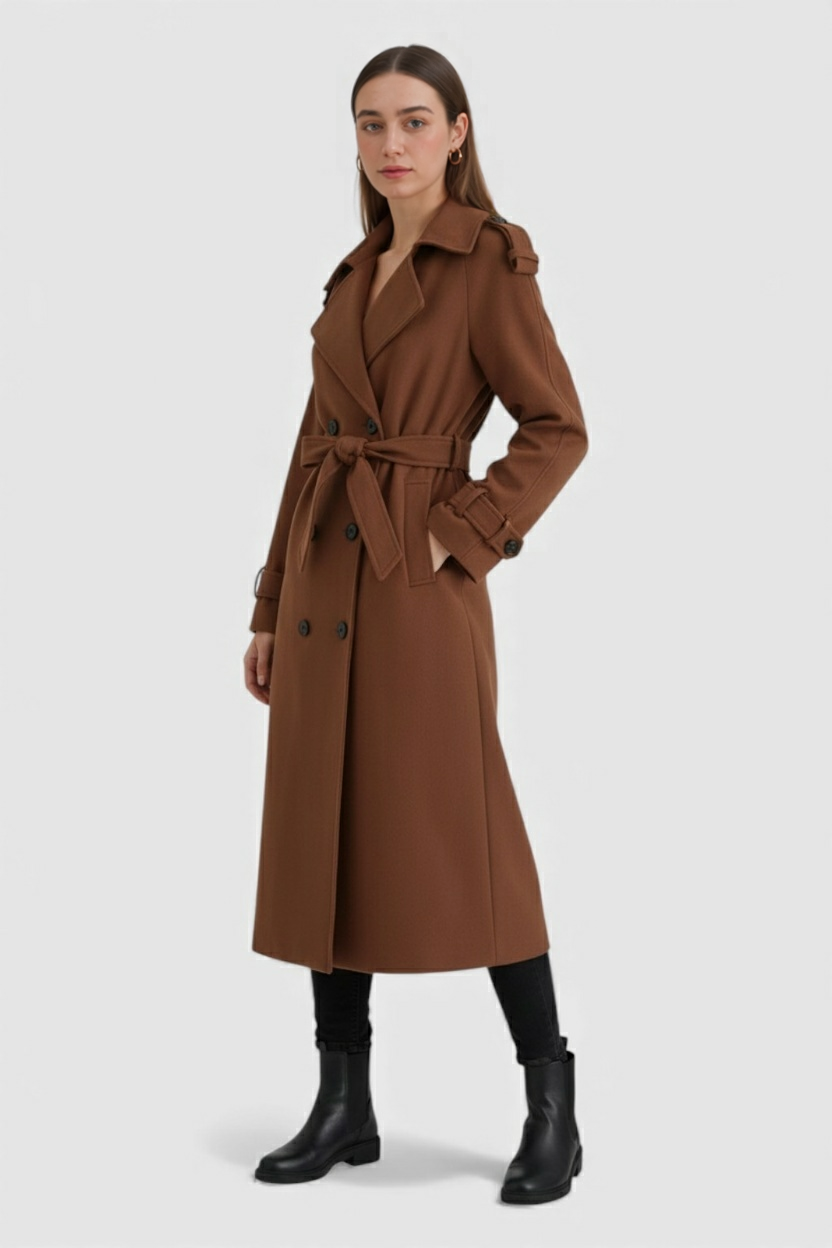 Coat : Long Brown Women's Coat with Belt in van Vanda Liamo
