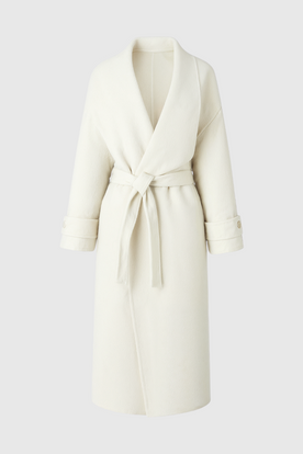 Coat : Women's Long Beige Winter Coat - Warm & Stylish Outerwear in Beige van Vanda Liamo