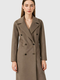 Women's Long Brown Double-Breasted Trench Coat