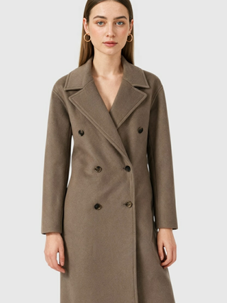 Women's Long Brown Double-Breasted Trench Coat