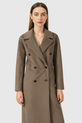 Women's Long Brown Double-Breasted Trench Coat
