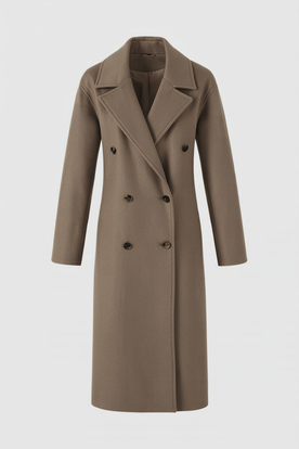 Coat : Women's Long Brown Double-Breasted Trench Coat in Brown van Vanda Liamo
