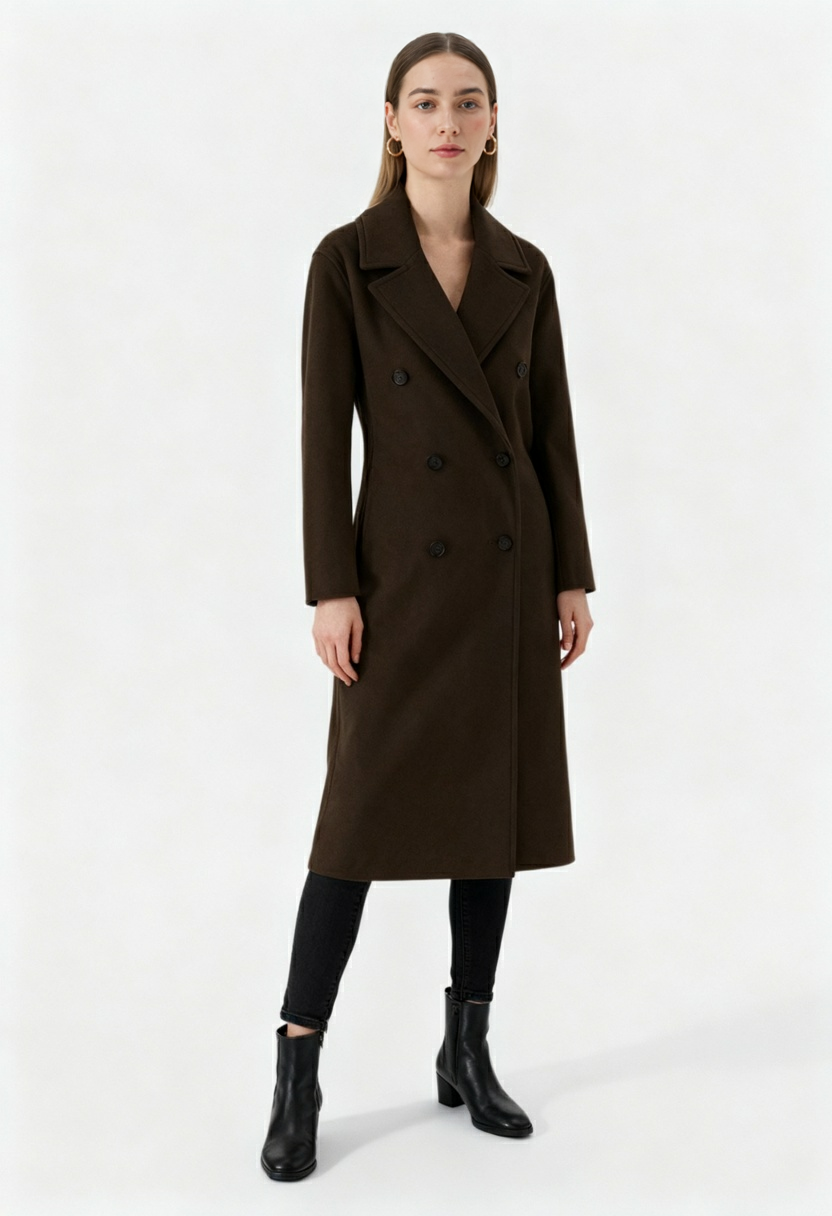 Coat : Women's Long Dark Brown Winter Coat - Warm & Stylish Outerwear in van Vanda Liamo