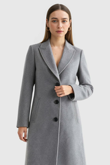 Long Women's Gray Coat with Lapel