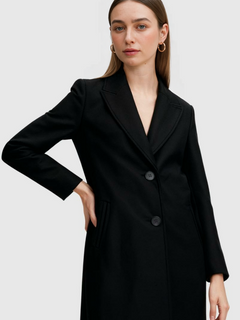 Women's Long Black Lapel Coat - Classic & Stylish Outerwear