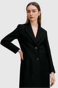 Women's Long Black Lapel Coat - Classic & Stylish Outerwear