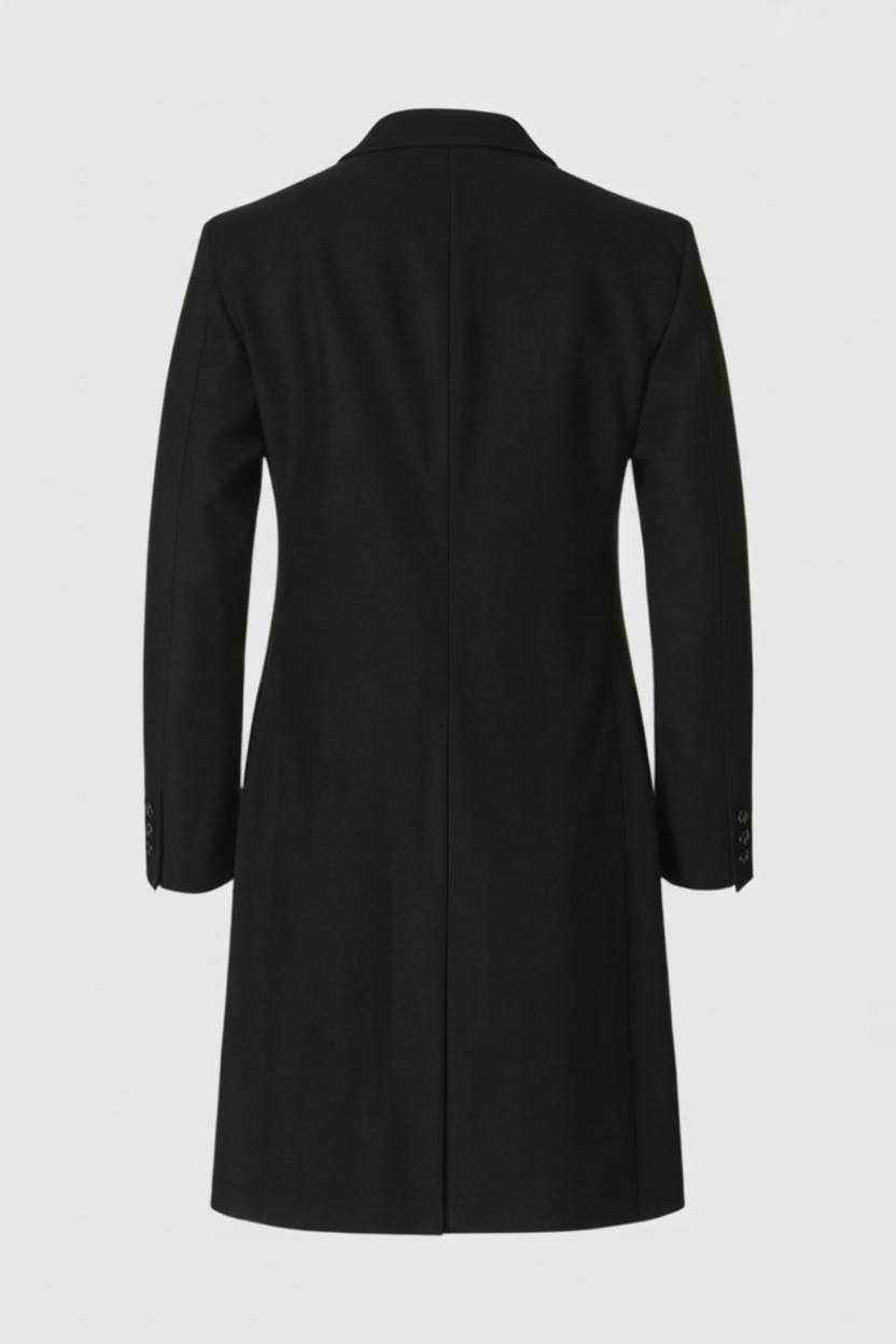 Coat : Women's Long Black Lapel Coat - Classic & Stylish Outerwear in van Vanda Liamo