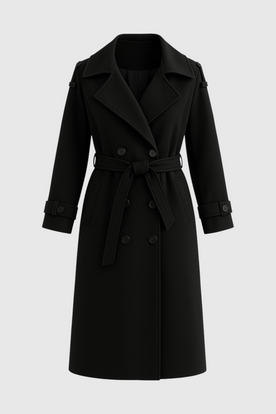 Coat : Women's Black Winter Coat with Belt, Notched Lapel & Pockets in Black van Vanda Liamo