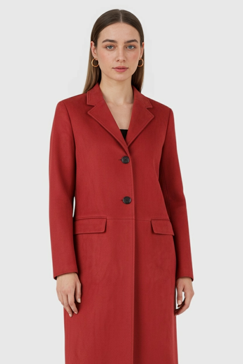 Coat : Women's Red Long Anti-Suede Coat in van Vanda Liamo