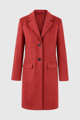 Coat : Women's Red Long Anti-Suede Coat in Red van Vanda Liamo