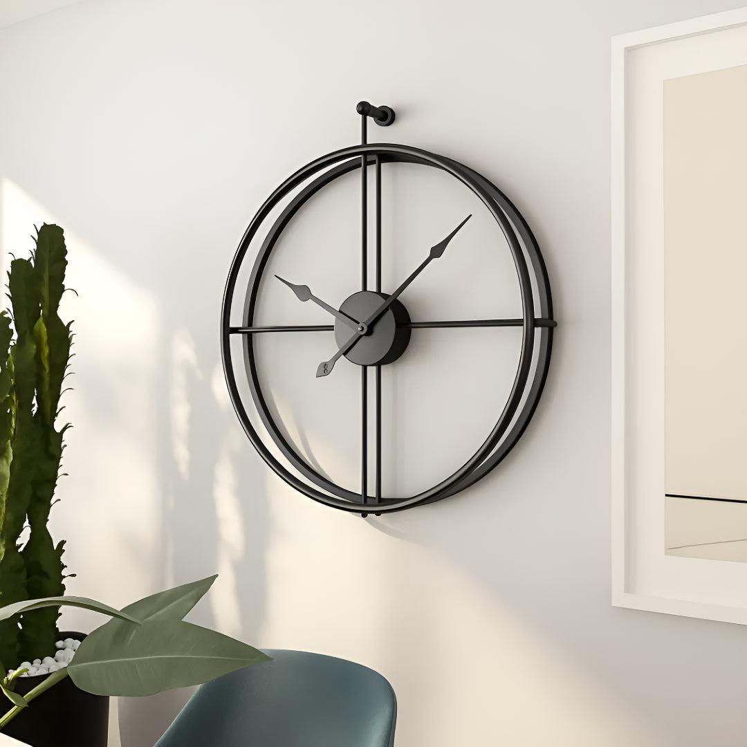 Home Decor : Large Silent Wall Clock - Modern Minimalist Design in Black with Black van Vandaliamo