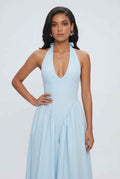 Midi Cocktail Dress for Women - Light Blue Soft Elegant Fit for Weddings & Summer