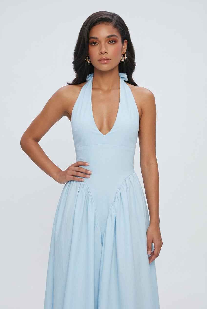 Women's Dresses : Midi Cocktail Dress for Women - Light Blue Soft Elegant Fit for Weddings & Summer in van Vanda Liamo
