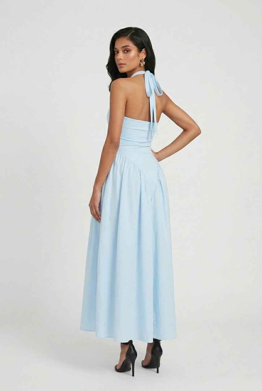 Women's Dresses : Midi Cocktail Dress for Women - Light Blue Soft Elegant Fit for Weddings & Summer in van Vanda Liamo