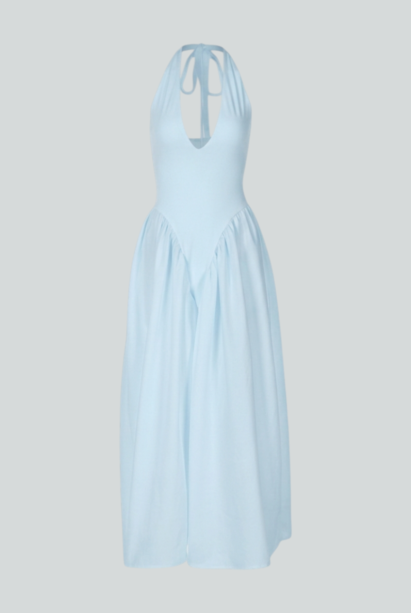 Women's Dresses : Midi Cocktail Dress for Women - Light Blue Soft Elegant Fit for Weddings & Summer in Light Blue van Vanda Liamo